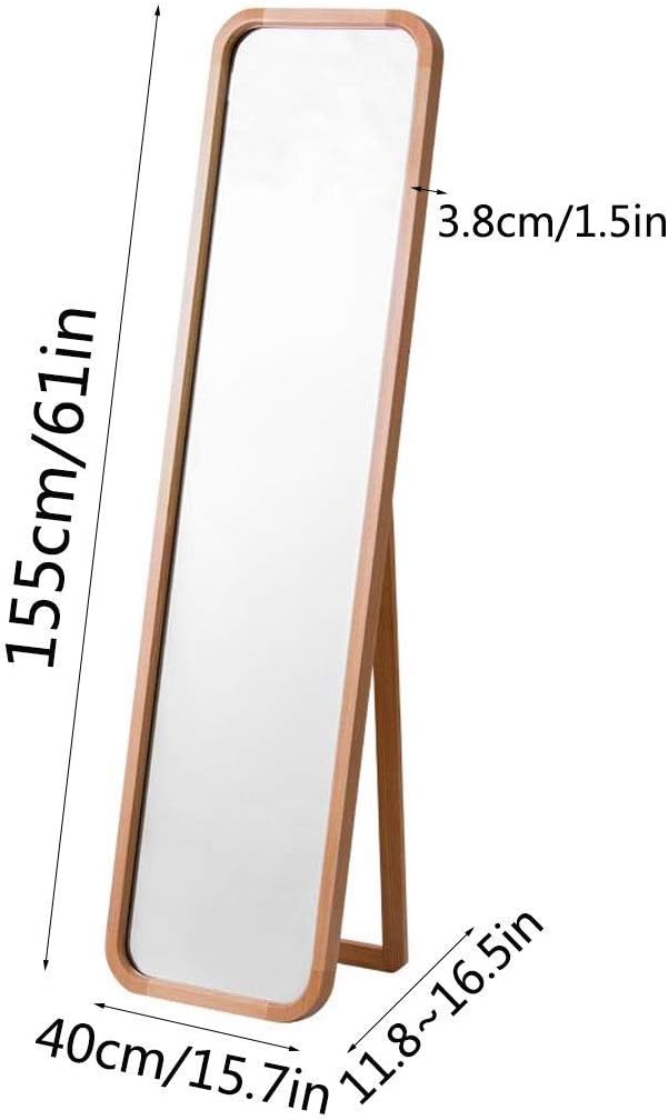 Wall Mirror Floor Standing Dressing Wooden Rectangle Free Standing Adjustable Stand Wall Mounted Floor Mirror for Bedroom Hall Mirror