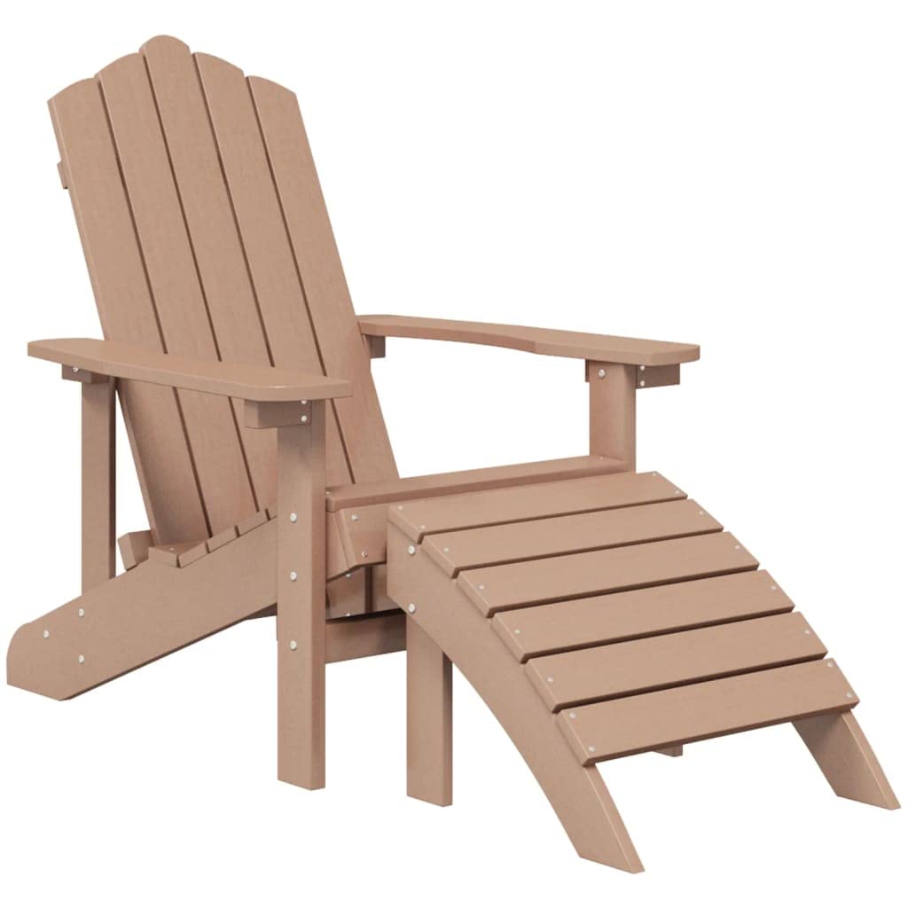 Krzeslo Adirondack z podnóżkiem HDPE brązowe leżak ogrodowy odporny na warunki atmosferyczne UV fotel wypoczynkowy z szerokimi podlokietnikami wysokim oparciem łatwy w tarasowy balkonowy ogród