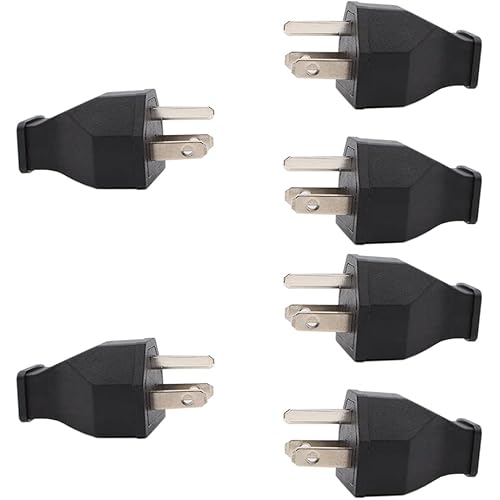Straight Blade Plug,15 Amp 120-125 Volt, 2Pole 3Wire, Plug, Male Extension Cord Replacement Electrical Plugs End (6 Pack)