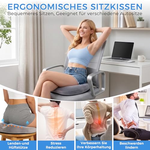 Mvellir Donut Sitzkissen, Ergonomisches Hämorrhoiden Sitzkissen für Steißbein Entlastung, Orthopädisch Sitzring, Memory Foam Steißbeinkissen für Büro, Auto, Sofa, Rollstuhl
