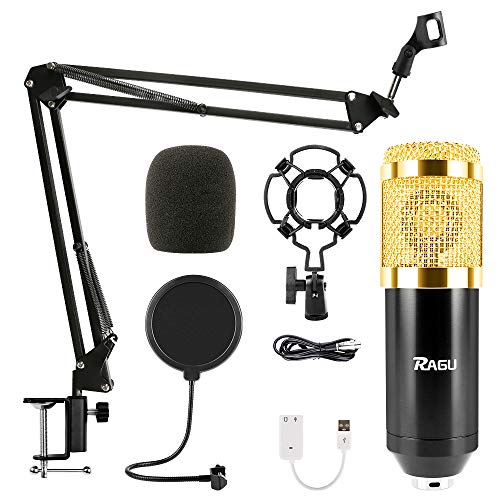 RAGU Condenser Microphone Bundle, 8-in-1 Cardioid Microphone Kit for Studio Recording and Brocasting