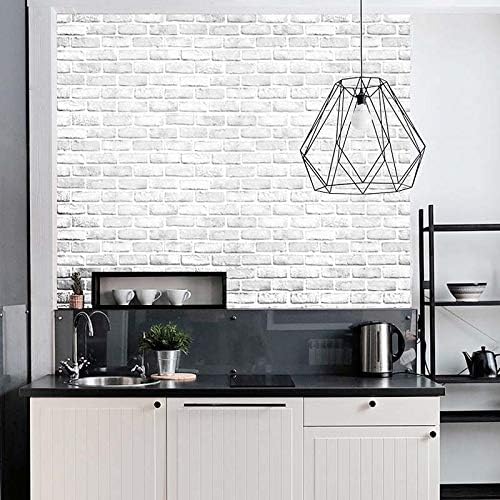 Faux Brick Wallpaper, H2MTOOL Removable Self Adhesive White Gray Wallpaper Peel and Stick for Home Decor (17.7” x 78.7”, White Grey)