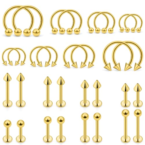 Ovxznts 32 bagues lèvre 16G acier chirurgical 6/8/10/12mm