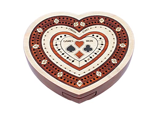 House of Cribbage - Heart Shape 2 Track Travel Cribbage Board en Madera de Arce y Madera de Sangre con Almacenamiento para Clavijas miniatura 5