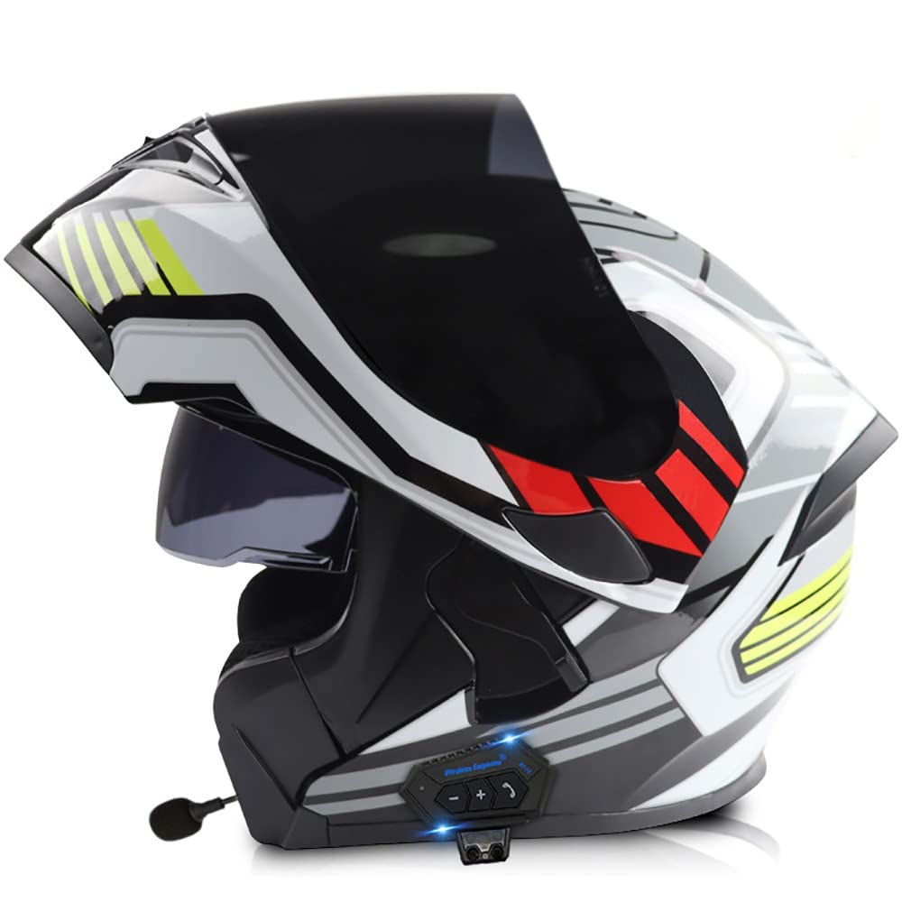 Bluetooth Motorcycle Flip-Up Full Face Helmet ECE Certified High-strength Material For Men And Women In Four Seasons With Dual Sun Visors Built-in Speakers Earphones Microphones