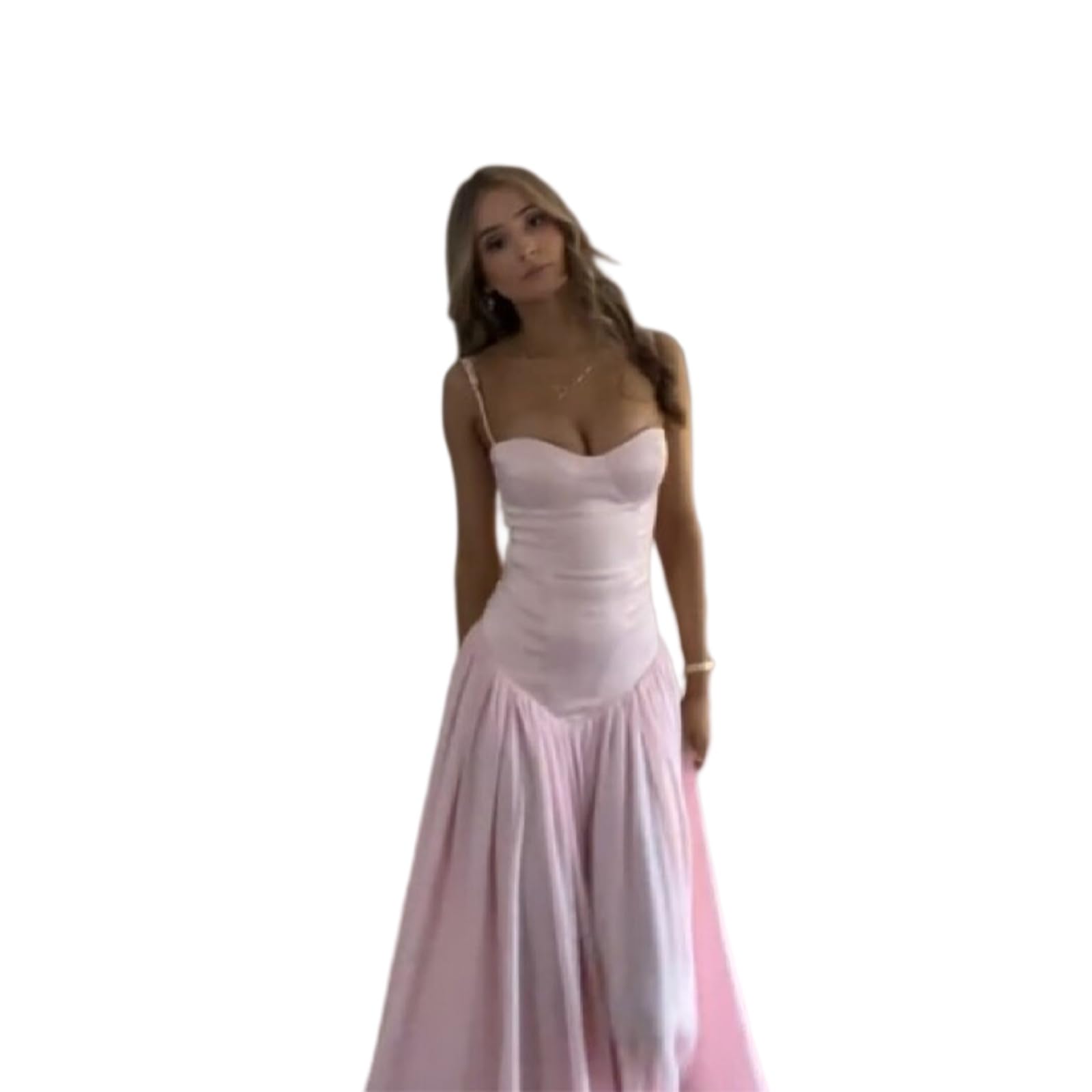 Vestito Donne Elegante Fuori Spalla Maxi Abito Slim Fit Indietro Pizzo su Ruffle Trim Festa Sera Lungo-Pink-m