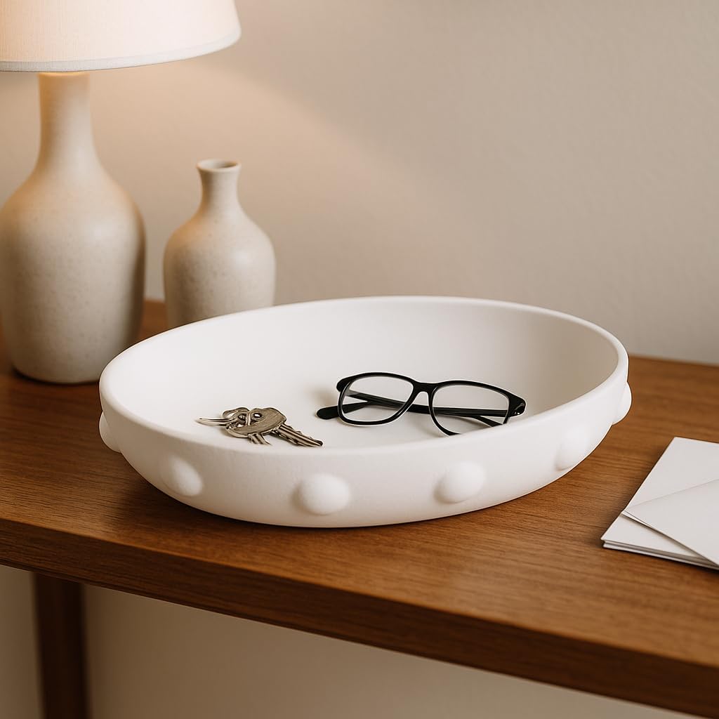 Elegant Beaded Decorative Bowl for Coffee Table - Decorative Centerpiece Table Decorations and Dining Room for Home Decor Accents - Luxury Kitchen Counter Decor, Key or Candy Bowl - 3.75", White