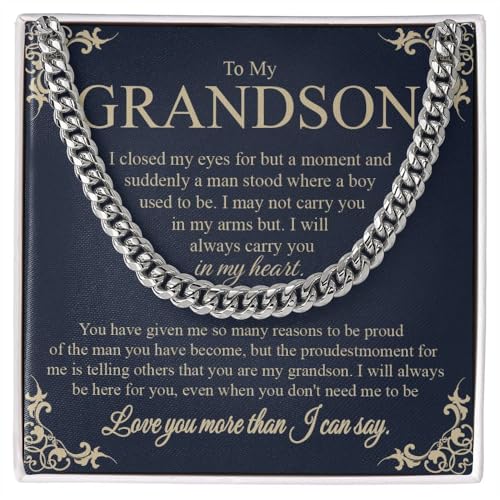 To My Grandson Cuban Chain Necklace - Gift From Grandparents, Grandma and Grandpa for Birthday, Christmas - Cards for Men
