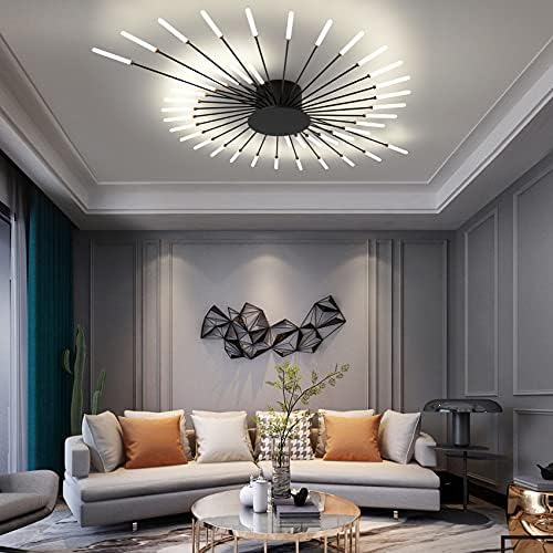DZZIT Modern Ceiling Light, Easy to Install, Flush Mount Ceiling Lamp Acrylic Lampshade Chandelier, for Children's Room, Bedroom, Living Room, 4000K Neutral Flower Shape Light (Black, 42 Heads)