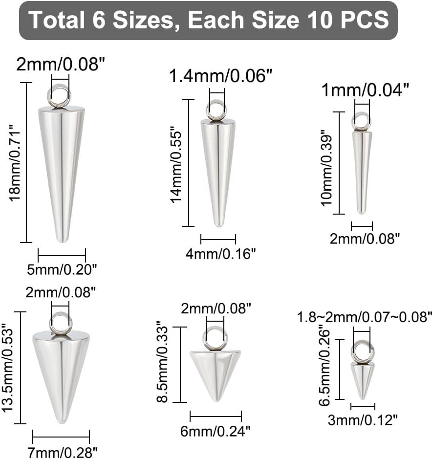 UNICRAFTALE Cone Charms Stainless Steel Spike Charms Punk Style Charm Spike Pendants Dangle Charm for DIY Necklace Earring Bracelet Jewelry Making - Image 2