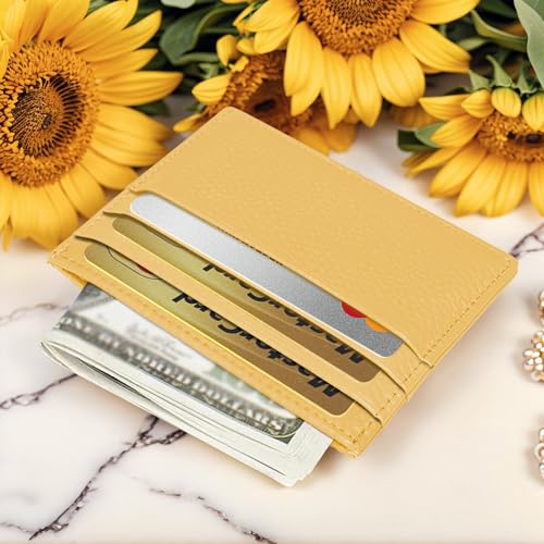 Image of M-Plateau Super Slim Genuine Leather Credit Card Wallet | Card Holder, Small Wallet for Man and Women with 6 Card Slots and 1 Pocket(Yellow)