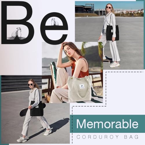Image of Lyrovo Women Corduroy Shoulder Tote Bag for Work Beach Travel and Shopping Grocery