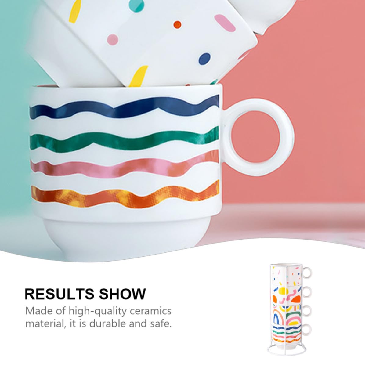 STOBAZA Tasse à Café Empilable en Céramique 200ml Support Fer