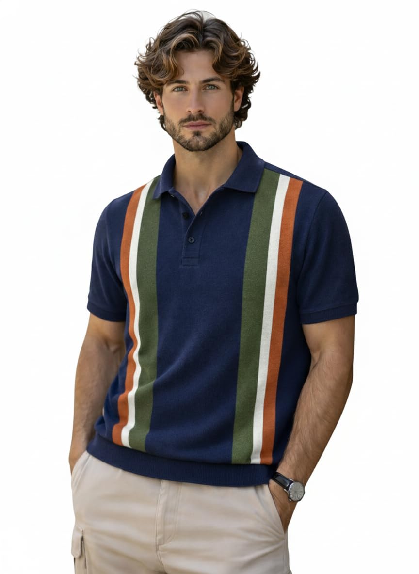 veirdo Men’s Striped Flatknit Textured Polo T-Shirt | Regular Fit | Short Sleeve | Exclusive Style | Everyday Casual & Office wear (Sizes S to 2XL)-picture-16