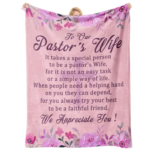 Pastor's Wife Appreciation Gifts, Thank You Gift Throw Pink Blanket, Religious,Christian,Birthday,Anniversary,Appreciation Day Presents for First Lady,Pastor Wife, for Bed Soft 60"x 50"