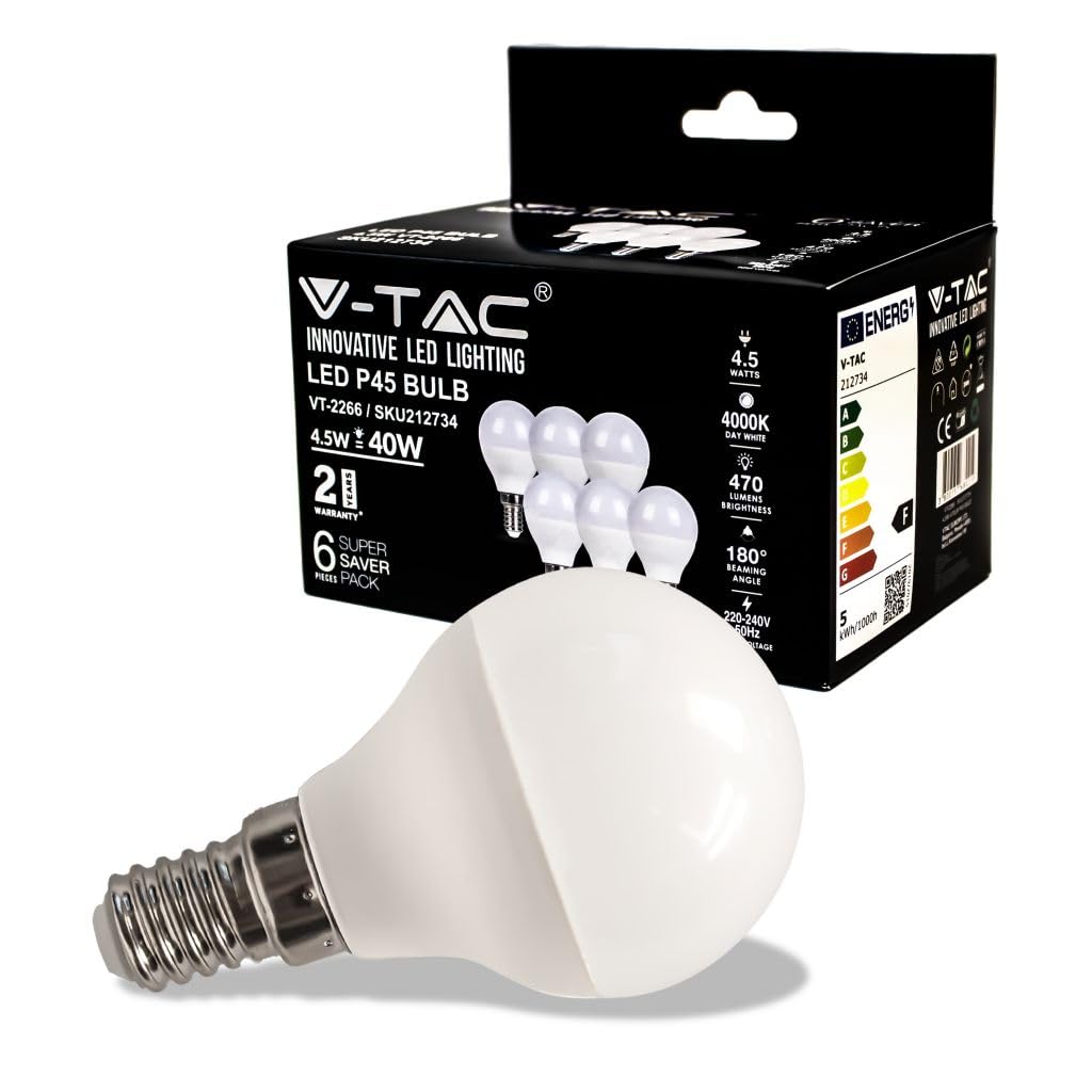 V-Tac Vt-2266 Lampadina Led Mini Globo Smd P45 4.5w E14 Bianco Naturale 4000k - (Box 6 Pezzi) Sku 212734