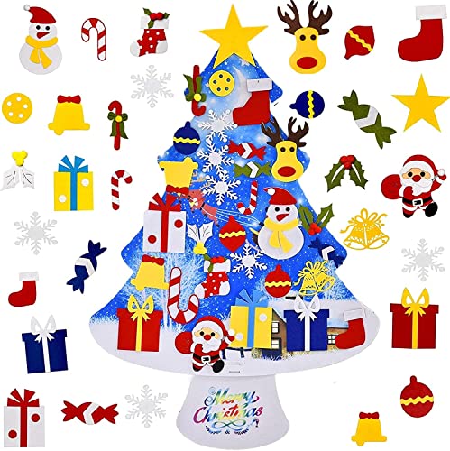 Sapin de Noël en Feutrine pour Enfant, DIY Arbre de Noel en Feutre, 3.21ft Sapin Feutrine a Decorer avec Ornements Détachables, Sapins De Noël Decorer pour Murales/ Fenêtre/ Porte (Bleu) Cover