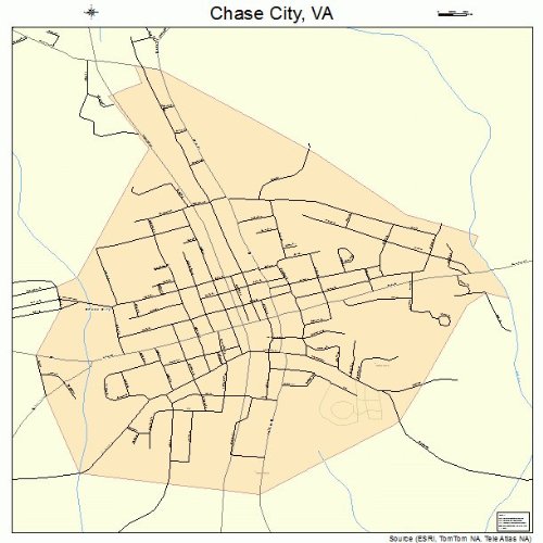 Large Street & Road Map of Chase City, Virginia VA Printed poster
