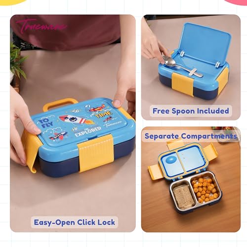 Image of Trueware Galaxy 2 304 Stainless Steel PU Insulated Lunch Box with Two Compartment BPA Free, Food Grade Ideal for School, Picnic, Office & Outdoor - 530ml