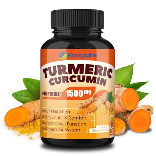 Turmeric Curcumin Supplement 1650mg Organic Turmeric Capsules with 95% Curcuminoids Black Pepper Bioperine, Immune Function, Healthy Joints & Comfort-60 Capsules