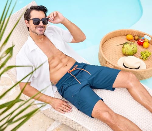 SILKWORLD Mens Swim Trunks Quick Dry 9" Bathing Suit Shorts, Blue, XL - image 5