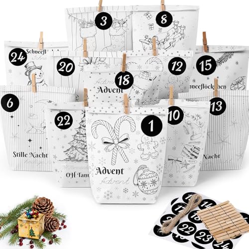 HAUSPROFI Adventskalender zum Befüllen mit 12 Designs - 24 Papiertüten...