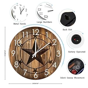 Roundwoodwallclockwesterntexasstarsilentbatteryoperatedwoodenwallclockcountrywesterncountryfarmhousehomedecorforlivingroomhousekitchen Urban Country Home Decor Round wood wall clock western texas star silent battery operated wooden wall clock country western country farmhouse home decor for living room house kitchen urban country home decor
