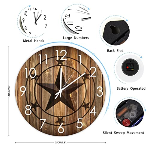 Roundwoodwallclockwesterntexasstarsilentbatteryoperatedwoodenwallclockcountrywesterncountryfarmhousehomedecorforlivingroomhousekitchen Urban Country Home Decor Round wood wall clock western texas star silent battery operated wooden wall clock country western country farmhouse home decor for living room house kitchen urban country home decor