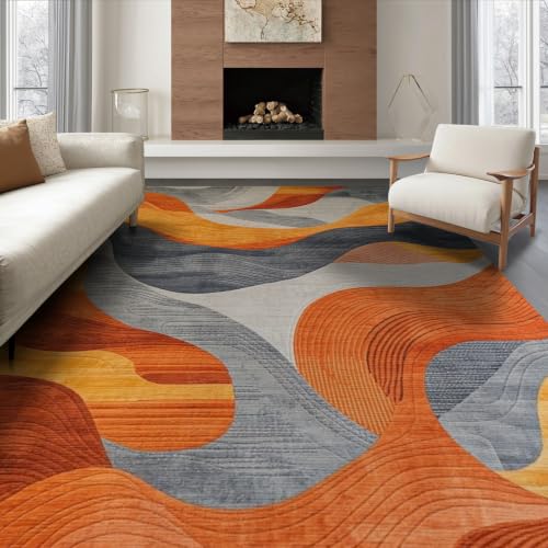 ODIKA 8x10 Washable Area Rugs for Living Room, Burnt Orange Grey Abstract