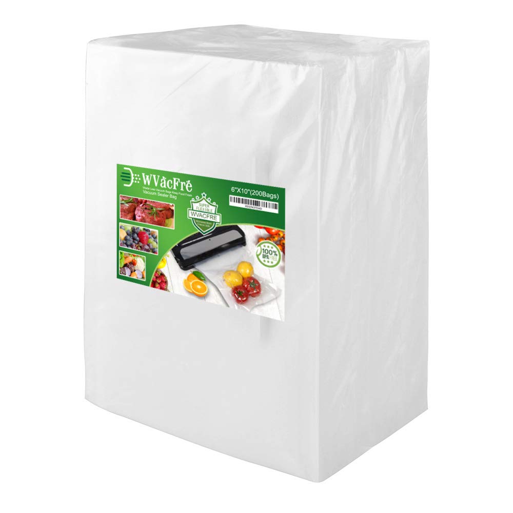 WVacFre 200 Pint Size 6x10 Inch Vacuum Sealer Freezer Bags with Commercial Grade,BPA Free,Heavy Duty,Great for Food Vac Storage or Sous Vide Cooking