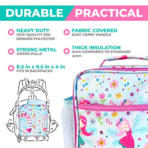 Image of Bento Lunch Box with Stainless Steel Thermo, Matching Insulated Lunch Bag and Ice Pack Set for Girls, Kids, 5 Divided Compartments, Snack Container for Toddler Daycare, Pink Fairy Princess
