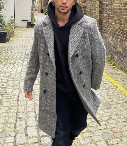 chouyatou Men's Winter Casual Lapel Wool Blazer Jacket Double Breasted Wool Blend Pea Coat Overcoat2