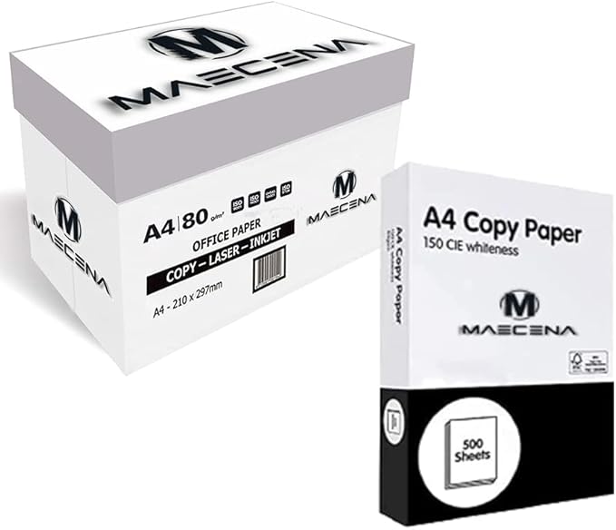 MAECENA 2 Reams of 1000 A4 White Paper Sheets 80gsm Bright White