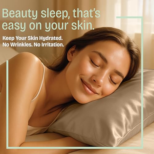 Image of BLISSFORD Satin Pillowcase with Zipper, for Hair and Skin Care, Feels Soft and Cool Like a Silk Pillowcase, Beige Satin Pillow Cases 2 Pack, Slik Pillow Cover, Queen Size, Set of 2