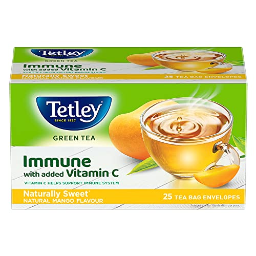 Tetley | Naturally Sweet Green Tea with Mango Flavour | Immune with Added Vitamin C | Green Tea | 25 Tea Bags