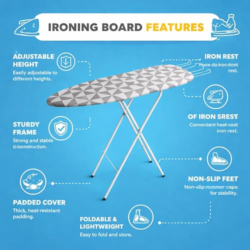 Image of JIALTO Vertical Ironing Board with 16 mm Metal Bracket, Adjustable Height Stand, Pure Cotton Cloth Cover, Foldable Iron Board for Home (Rhombus, A0-1 - 111 L X 30 W CM)