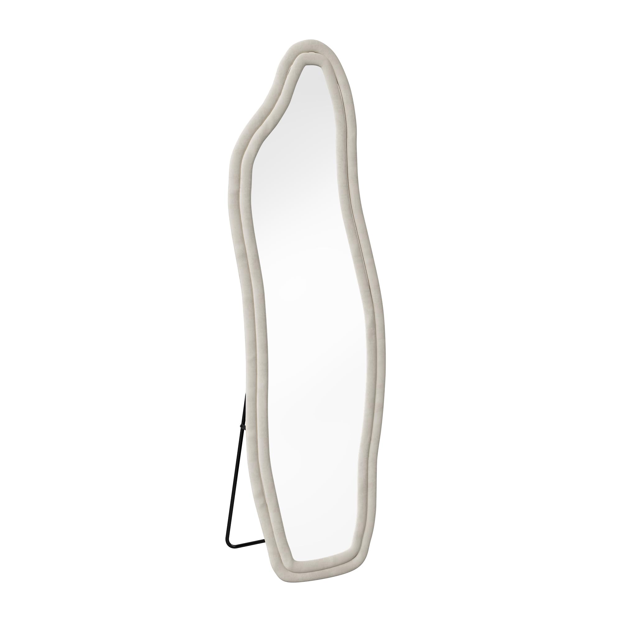 Grand Miroir sur Pied Asymétrique, 160x50cm Miroir Long avec Cadre en Velours Doux, Miroirs Décoratifs et Modernes, Parfait pour Chambre, Salon, Entrée et Dressing (Blanc-140 * 45cm)