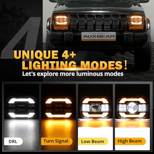 Image of Auxbeam 12000LM Bright 5x7 In Headlights, 7x6 Led Headlights with DRL Turn Signal High Low Beam, Compatible with Jeep Cherokee XJ Wrangler YJ Ford Chevrolet, H6054 H5054 Headlights DOT Approved, Black
