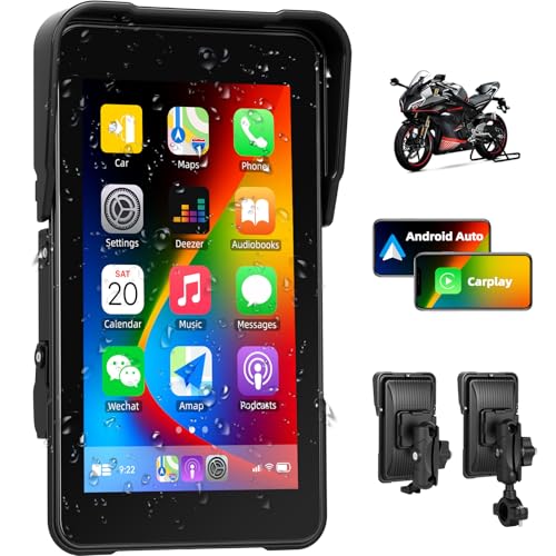 SIXTOP Pantalla Carplay extraíble para motocicleta, CarPlay inalámbrico y Android Auto para motocicleta, pantalla táctil vertical impermeable de 5 pulgadas, radio de coche con Bluetooth Trans, control