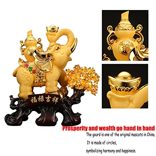Statua portafortuna a forma di elefante Feng Shui, statuetta in resina dorata per la decorazione di casa e ufficio, attira ricchezza e buona fortuna per prosperità e successo