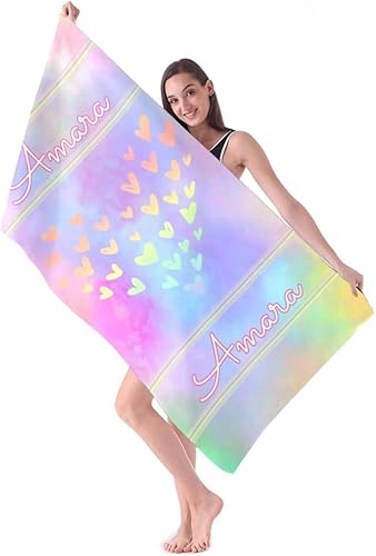 Miniatura 3 de KEEPASSION Toallas de playa personalizadas con nombres, color arcoíris, teñido anudado, toalla de playa personalizada con nombre, toalla de baño de