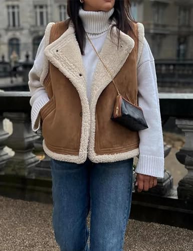 VAOYIU Women's Fleece Vest Casual Sleeveless Double Breasted Thicken Outwear Winter Sleeveless Sherpa Jackets4