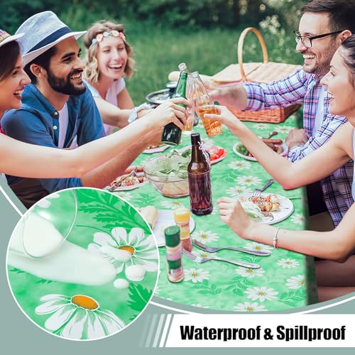 misaya Rectangle Waterproof Vinyl Table Cloth, Wipeable Tablecloth with Flannel Backing, Plastic Table Cover for Dinner, Picnic, Indoor and Outdoor (Green Daisy, 60" x 120") by misaya - Image 2