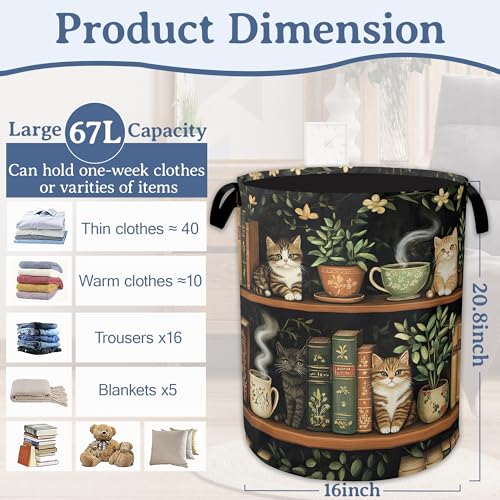 Cute Cat Laundry Basket,Foldable Oxford Cloth Bookshelf Laundry Hamper With Handle, 20.8"x16" Portable Clothes Storage Basket Bag for Laundry Room/Bathroom/Bedroom/Dormitories by LYIXXIY - Used condition - US$20.82