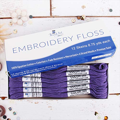 Image of 12 Skeins ThreadArt Cotton Embroidery Floss, Violet | Long fiber cotton embroidery floss for cross stitch, hand embroidery and bracelets. Six-strand floss separates easily.