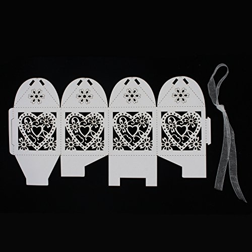 KPOSIYA 100 Pack Love Heart Laser Cut Wedding Party Favor Box Candy Bag Chocolate Gift Boxes Bridal Birthday Shower Bomboniere with Ribbons - Thumbnail 4