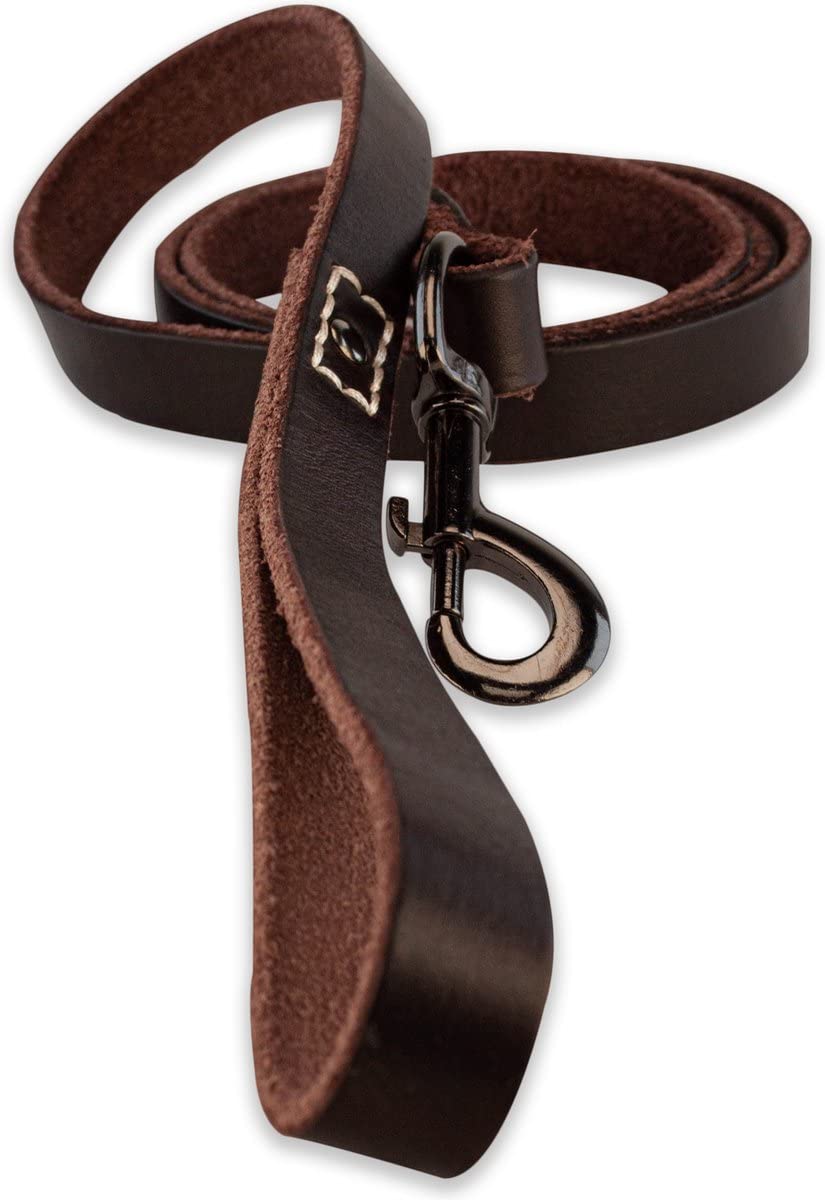 Guinzaglio per cani in pelle, con cucitura, 180 cm, marrone/nero