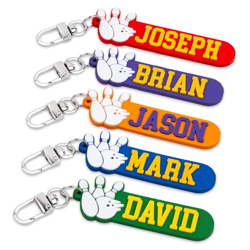 Custom Bowling Keychain, Key Ring, Text Name Tags, Luggage Tag, PVC Name for Men Kids Boys, Cute, Funny and Durable Gifts (Bowling)