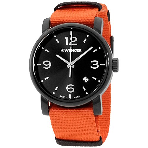 Wenger Men s Urban Metropolitan Stainless Steel Swiss-Quartz Watch with Nylon Strap, Orange, 22 (Model: 01.1041.131)