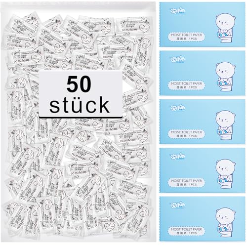 Condones 50 piezas Paquete de 50 Toallitas Húmedas Envueltas Individualmente - Condones para hombres - Manzanilla - Toallitas Refrescantes - Limpiar después - Toallitas Refrescantes